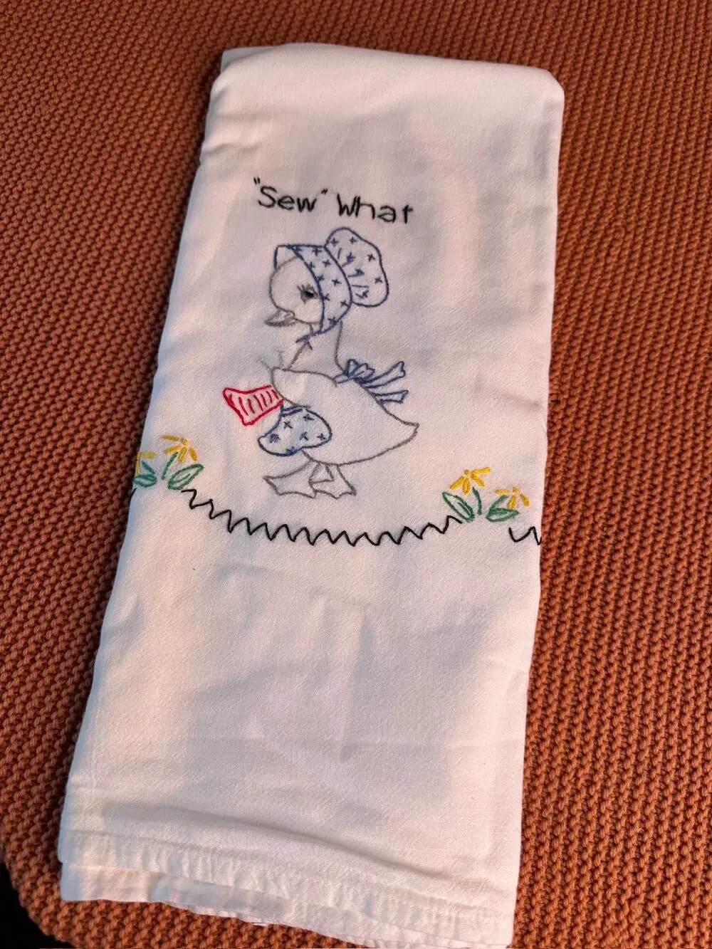 Embroidered Duck Sewing Bridge Table Cover Cotton Stained